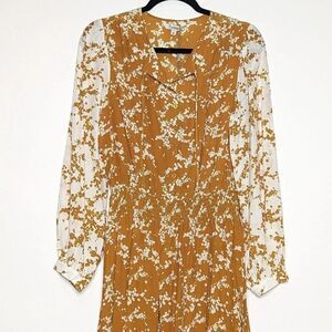Tucker Juliette Dress Marigold Love Duet in Silk Crepe de Chine Midi Long Sleeve